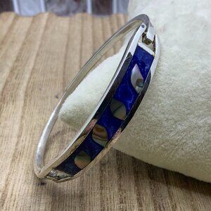 Vintage Blue Abalone Inlay Silver Tone Bracelet